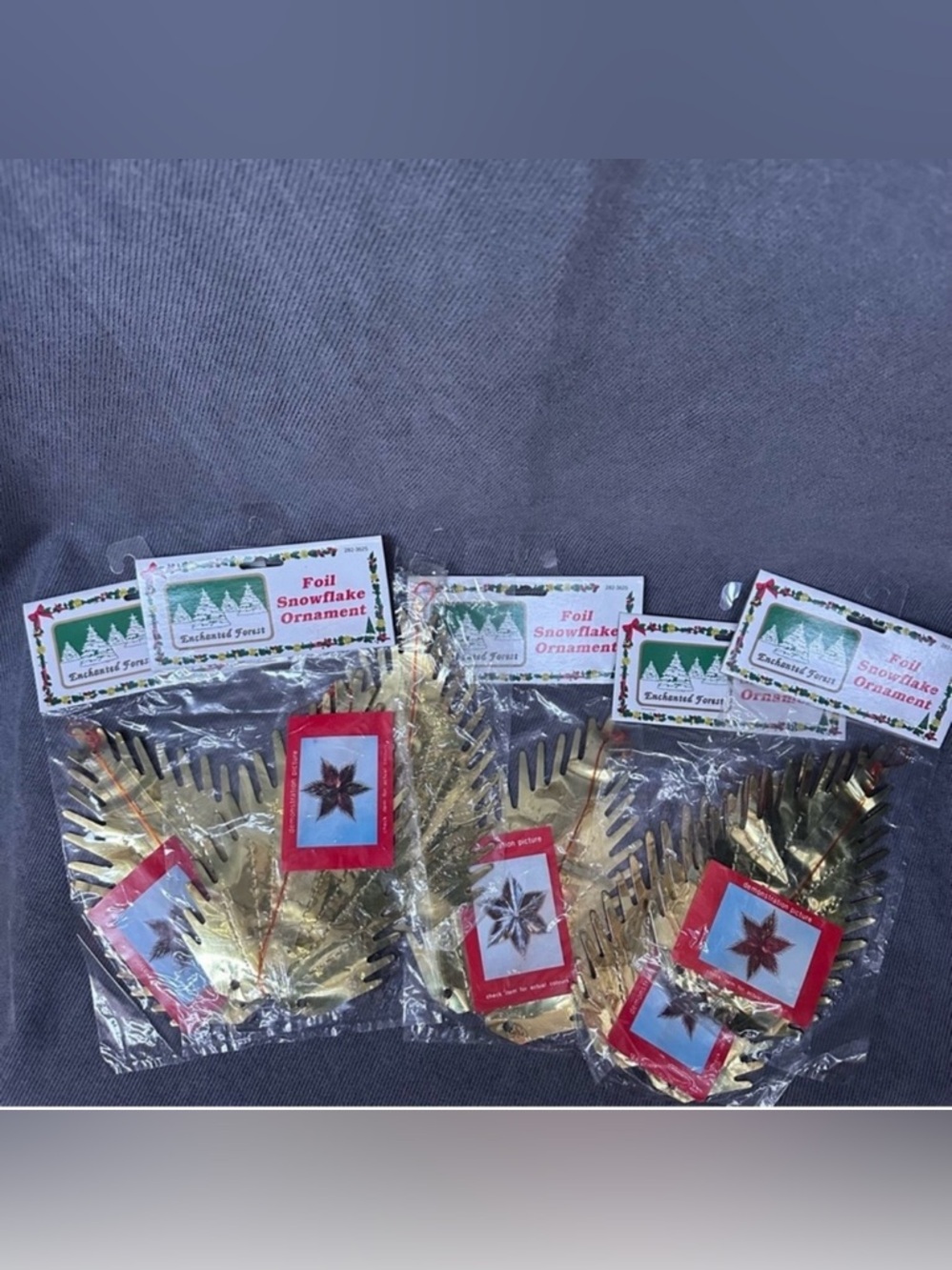 5 Gold foil Snowflake Ornaments Enchanted Forest 3D